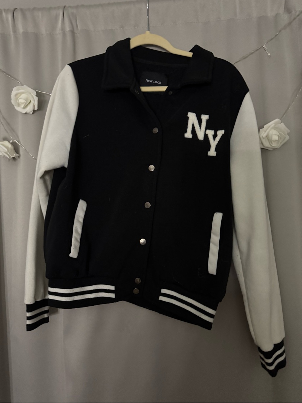 New Look Black and White NY Varsity Jacket